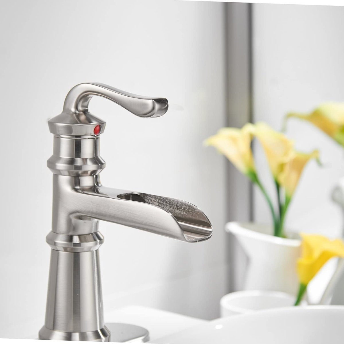 Waterfall Single Hole Bathroom Faucet Brushed Nickel - buyfaucet.com