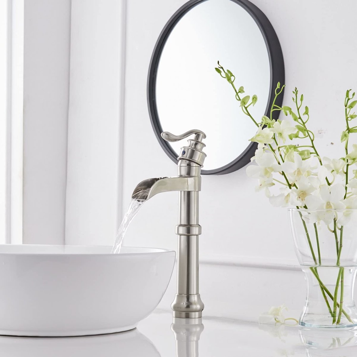 Waterfall Single Hole Bathroom Faucet Brushed Nickel - buyfaucet.com