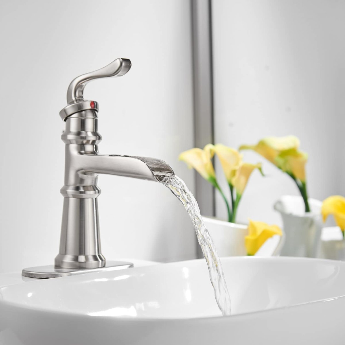 Waterfall Single Hole Bathroom Faucet Brushed Nickel - buyfaucet.com