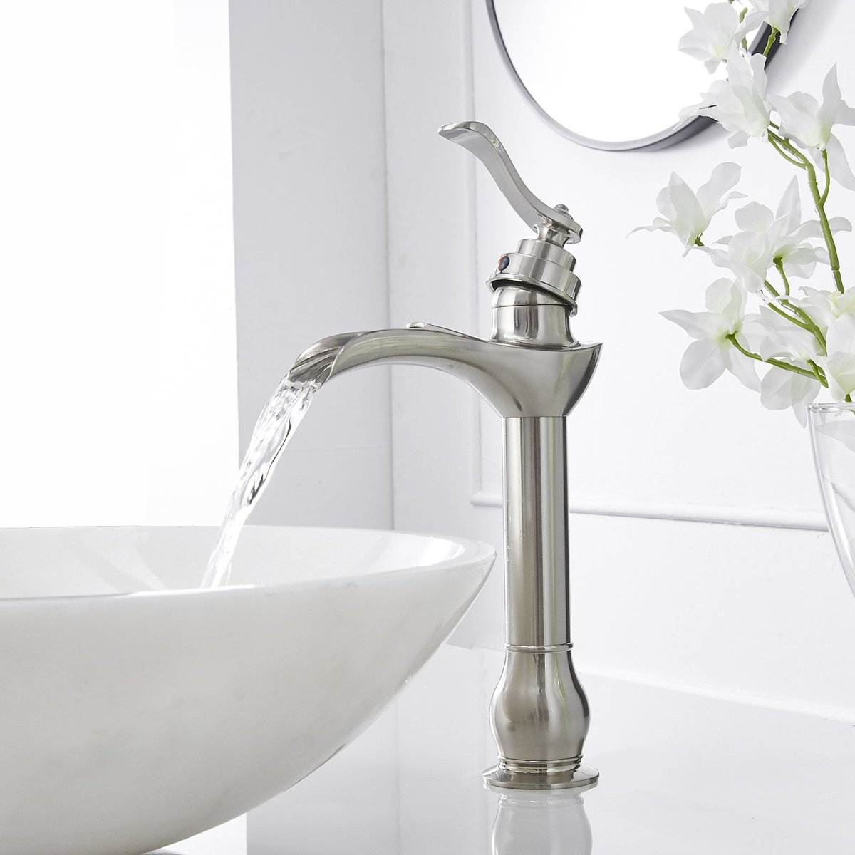 Waterfall Single Hole Bathroom Faucet Brushed Nickel - buyfaucet.com