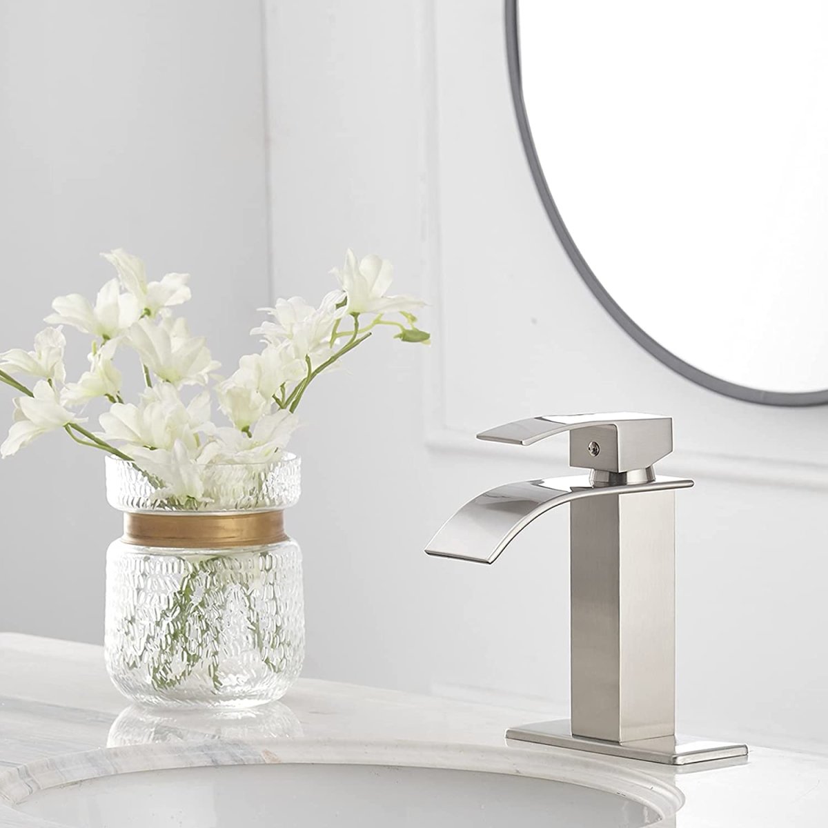 Waterfall Single Hole Bathroom Faucet Brushed Nickel - buyfaucet.com