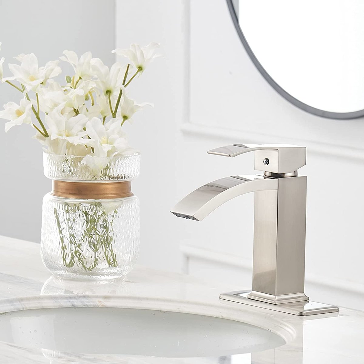 Waterfall Single Hole Bathroom Faucet Brushed Nickel - buyfaucet.com