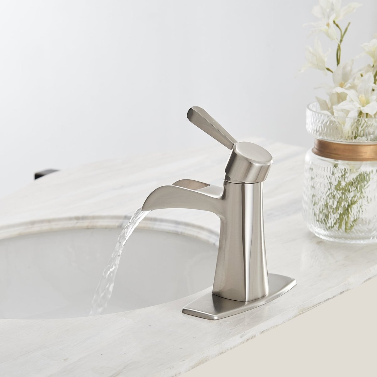 Waterfall Single Hole Bathroom Faucet Brushed Nickel - buyfaucet.com