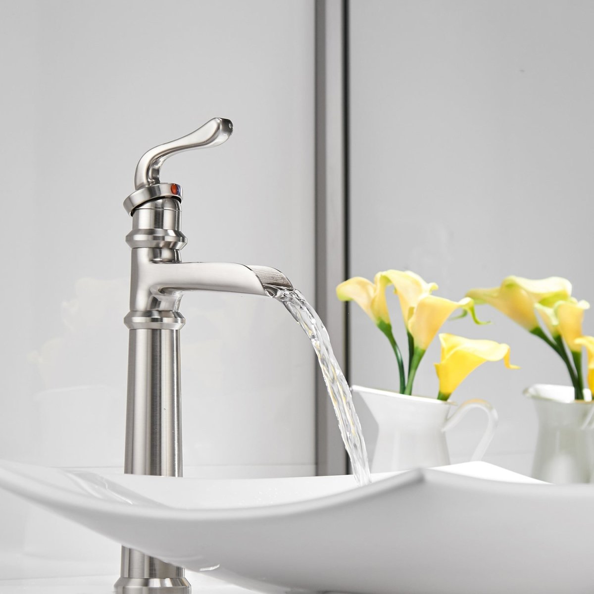 Waterfall Single Hole Bathroom Faucet Brushed Nickel - buyfaucet.com