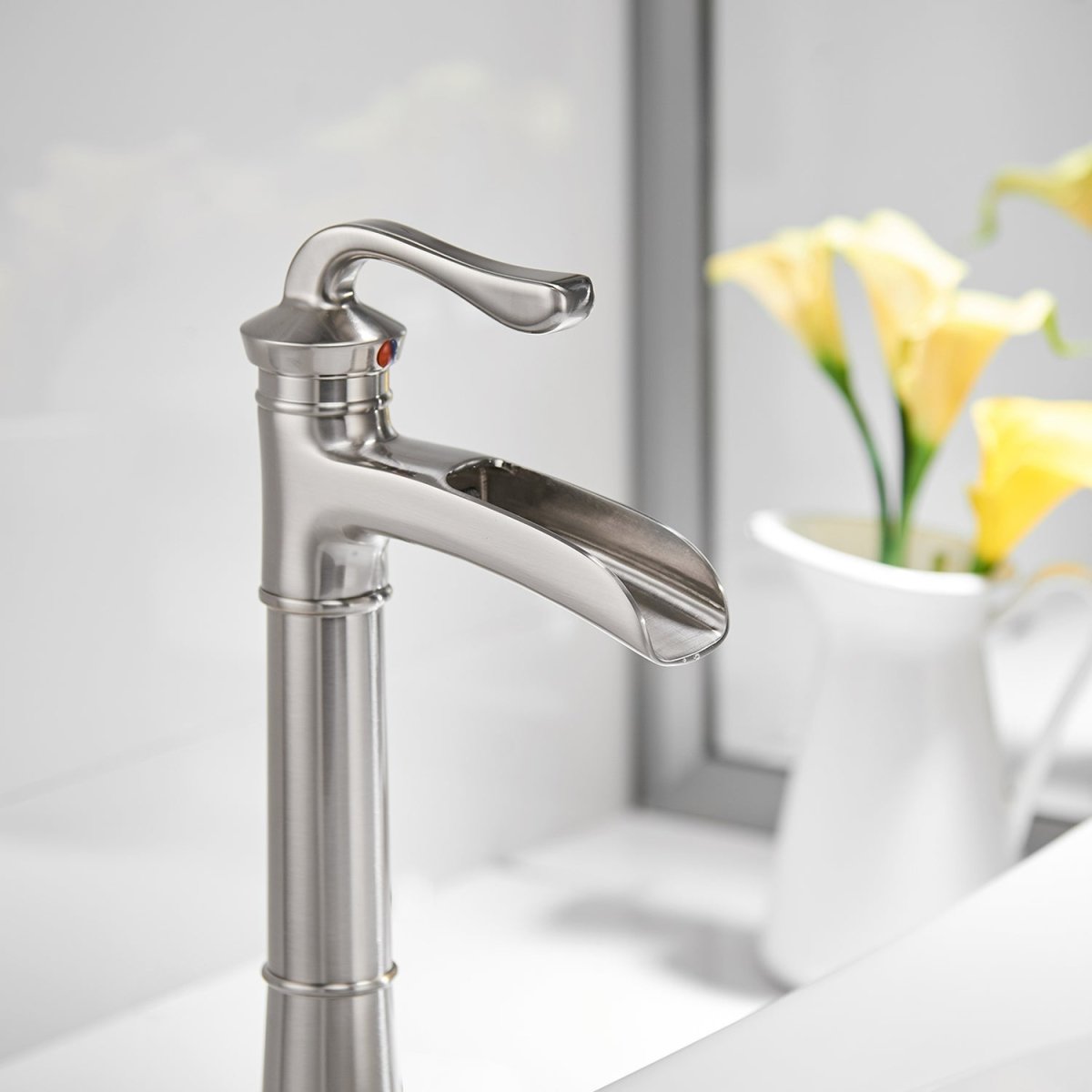 Waterfall Single Hole Bathroom Faucet Brushed Nickel - buyfaucet.com