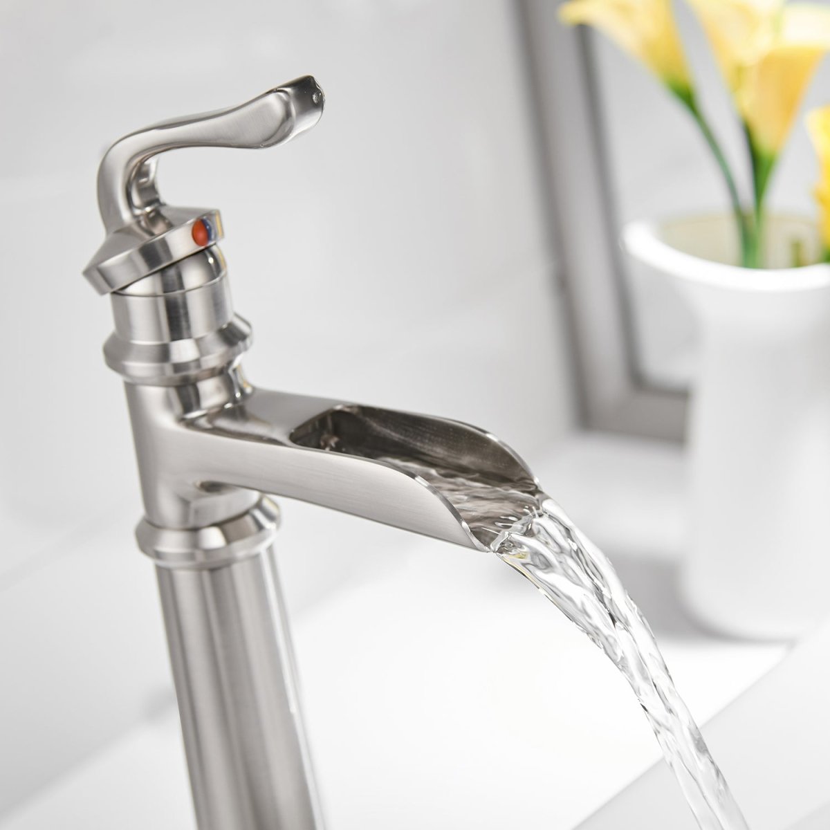 Waterfall Single Hole Bathroom Faucet Brushed Nickel - buyfaucet.com