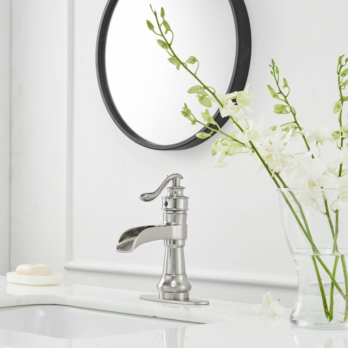 Waterfall Single Hole Bathroom Faucet Brushed Nickel - buyfaucet.com