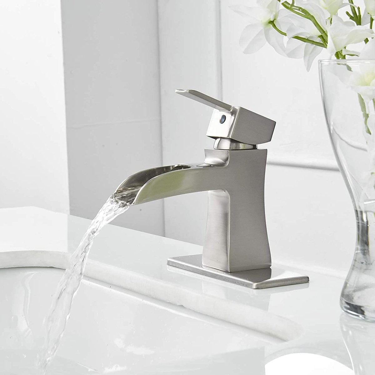 Waterfall Single Hole Bathroom Faucet Brushed Nickel - buyfaucet.com