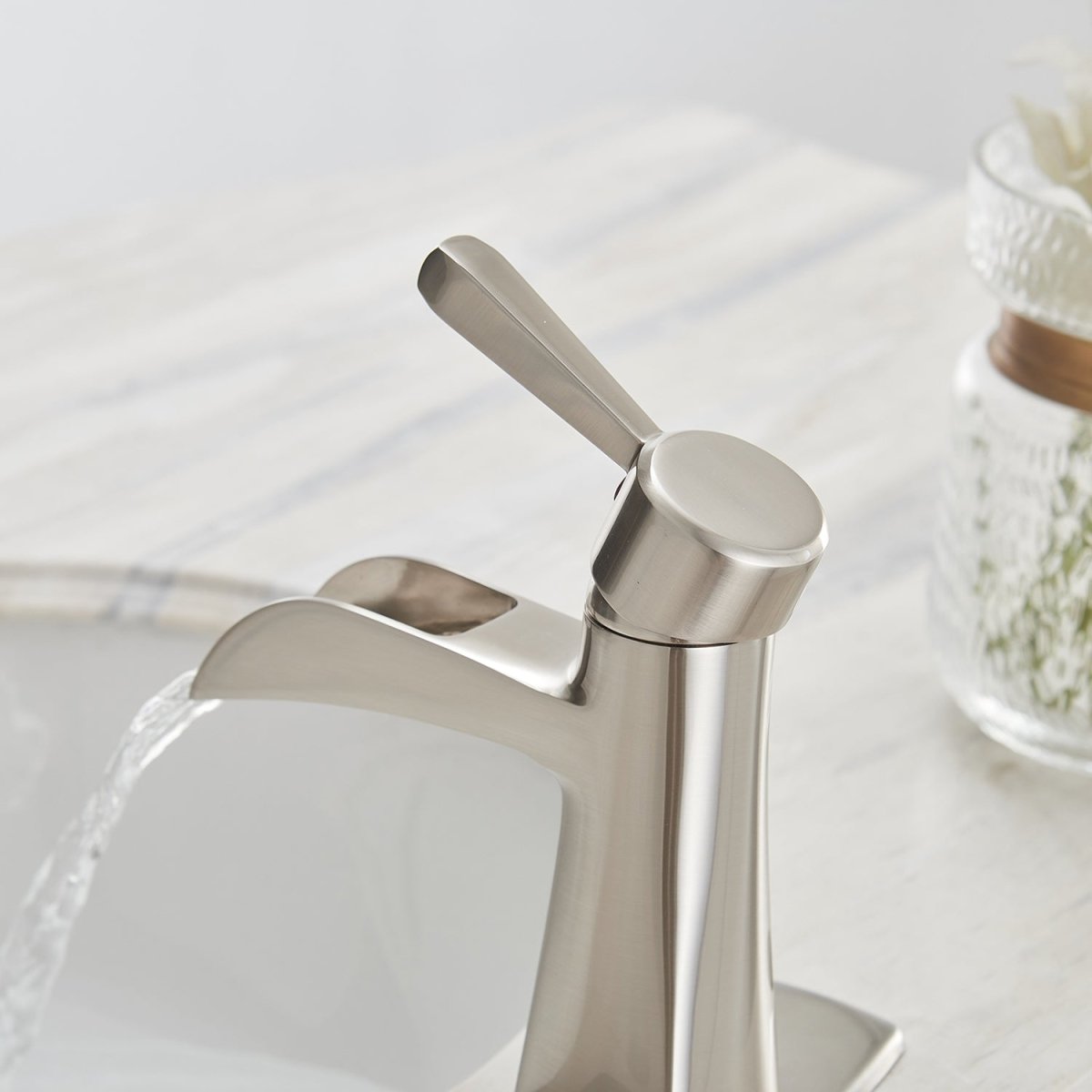 Waterfall Single Hole Bathroom Faucet Brushed Nickel - buyfaucet.com