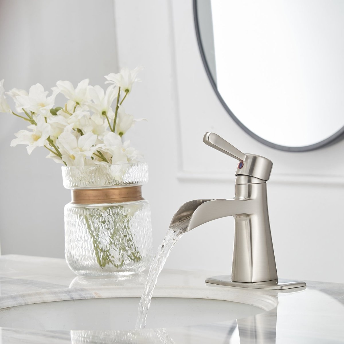 Waterfall Single Hole Bathroom Faucet Brushed Nickel - buyfaucet.com