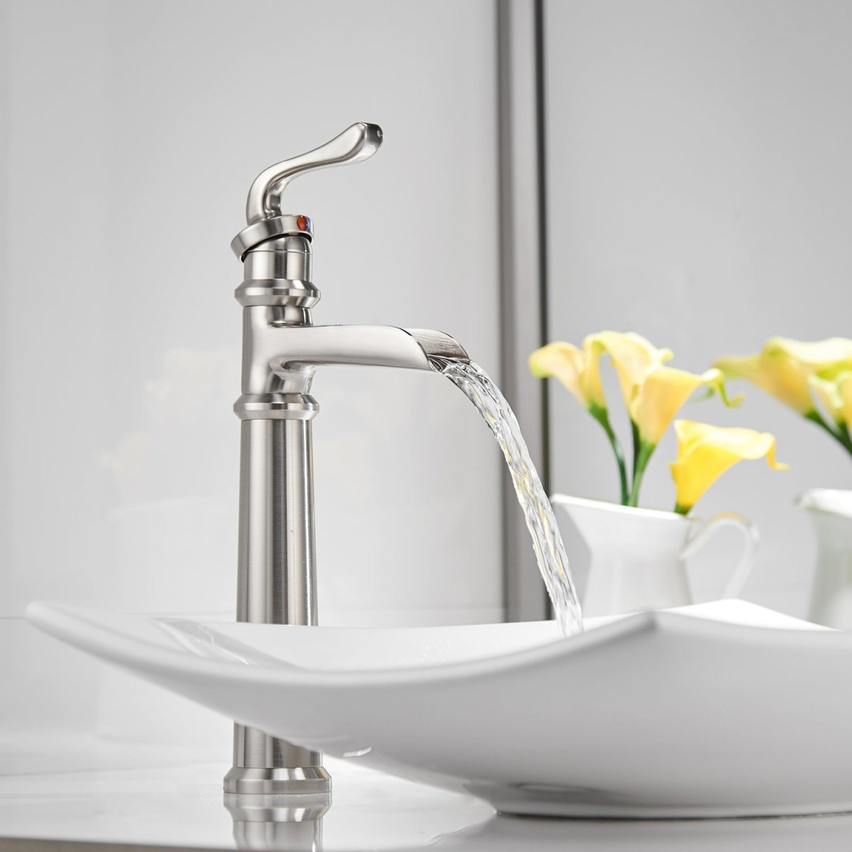 Waterfall Single Hole Bathroom Faucet Brushed Nickel - buyfaucet.com