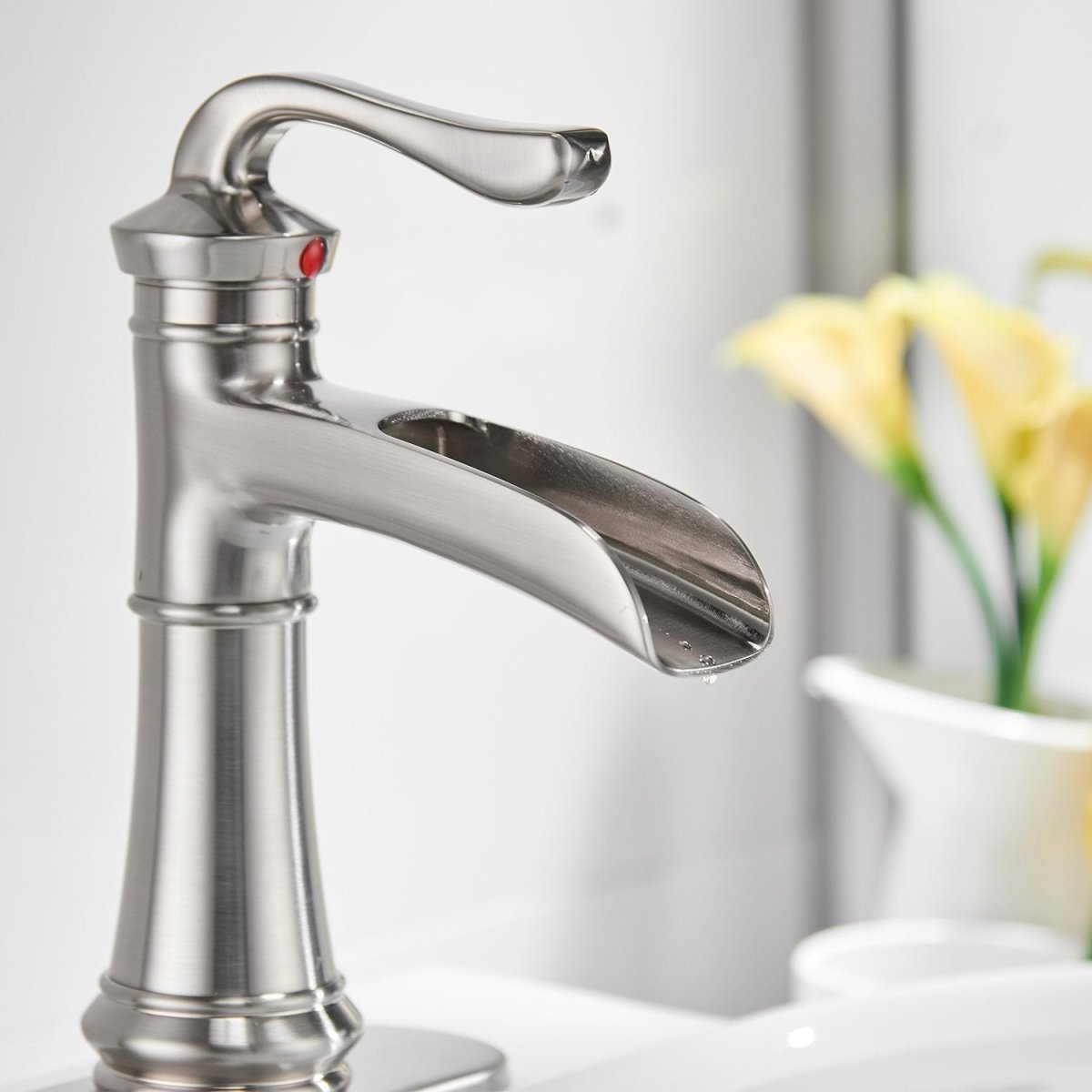 Waterfall Single Hole Bathroom Faucet Brushed Nickel - buyfaucet.com