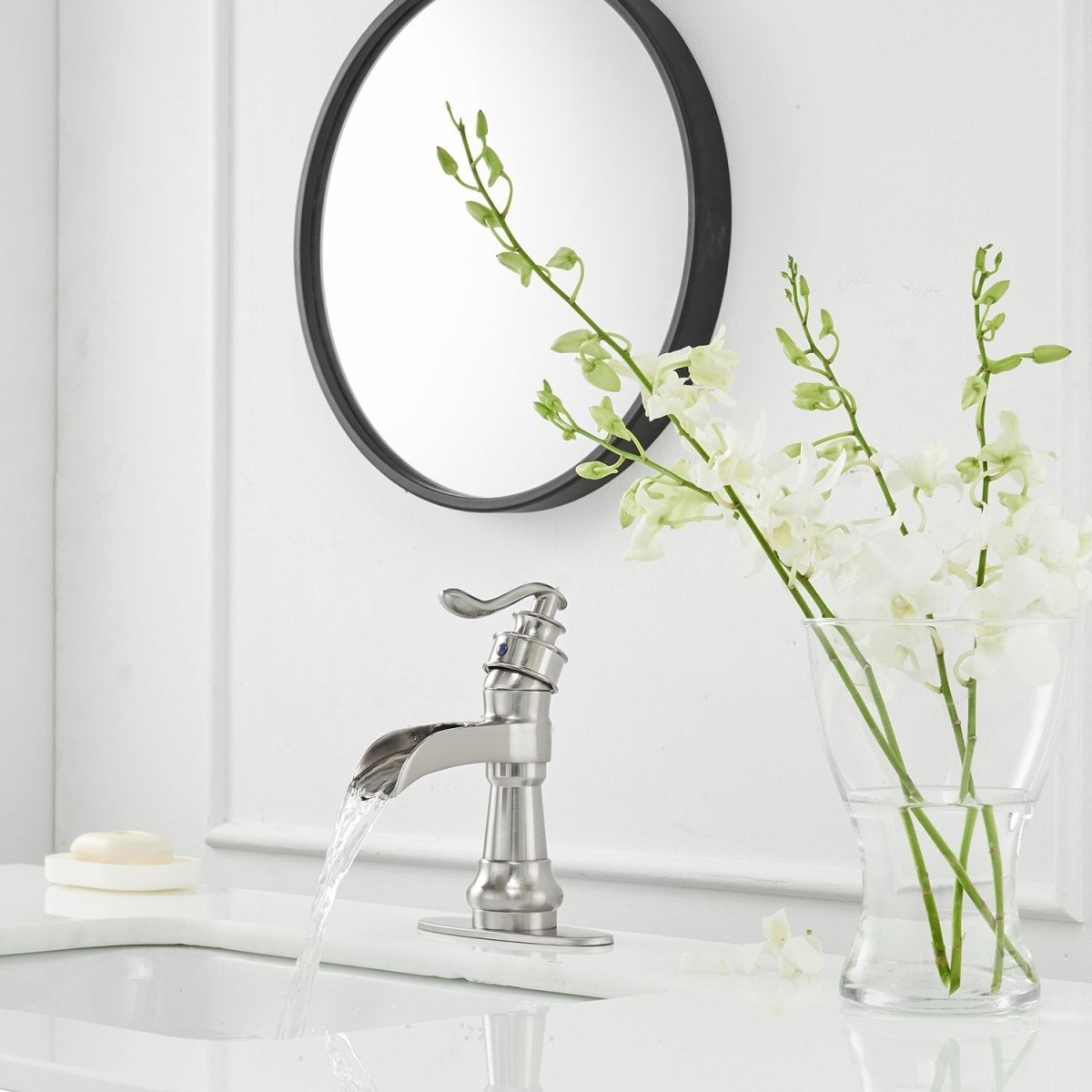 Waterfall Single Hole Bathroom Faucet Brushed Nickel - buyfaucet.com