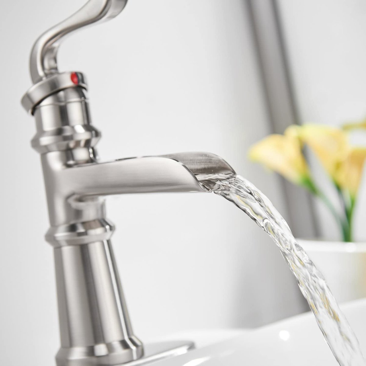 Waterfall Single Hole Bathroom Faucet Brushed Nickel - buyfaucet.com