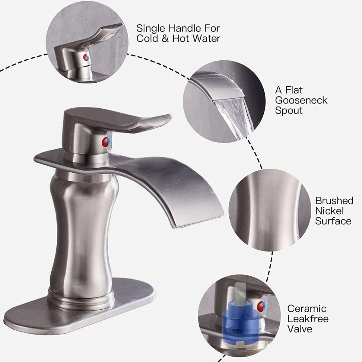 Waterfall Single Hole Bathroom Faucet Brushed Nickel - buyfaucet.com