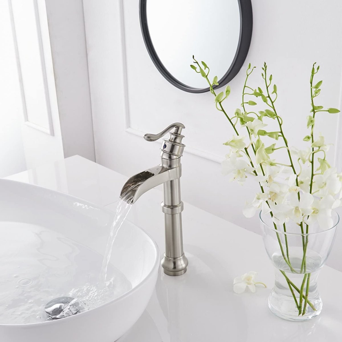 Waterfall Single Hole Bathroom Faucet Brushed Nickel - buyfaucet.com