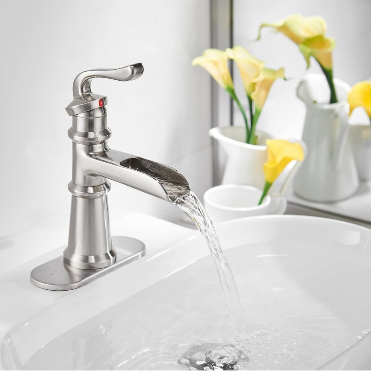 Waterfall Single Hole Bathroom Faucet Brushed Nickel - buyfaucet.com