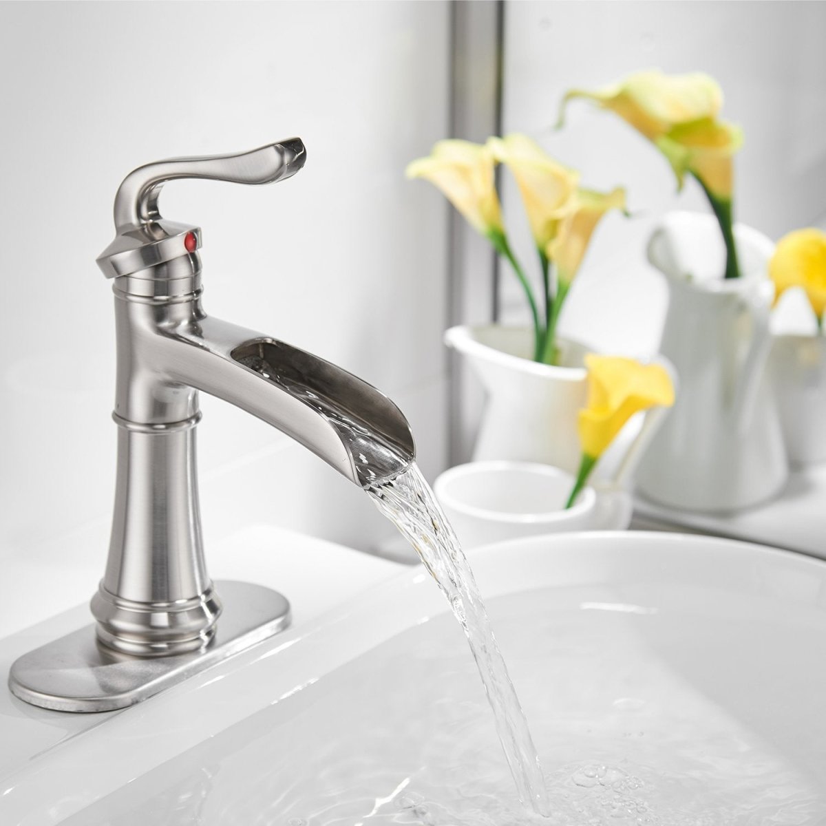 Waterfall Single Hole Bathroom Faucet Brushed Nickel - buyfaucet.com