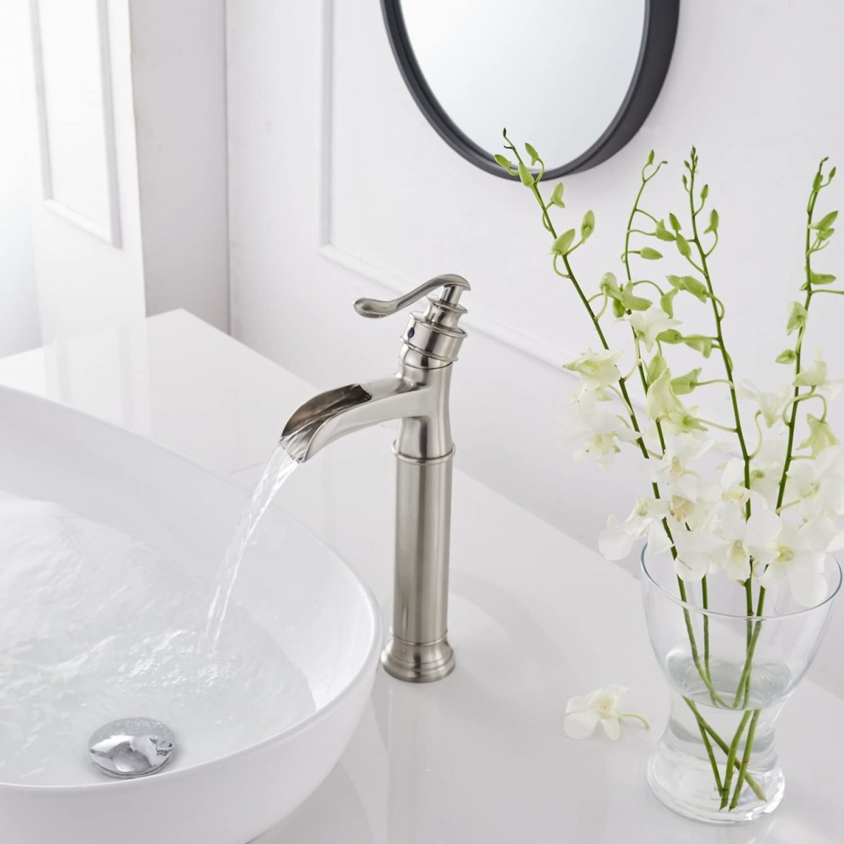 Waterfall Single Hole Bathroom Faucet Brushed Nickel - buyfaucet.com