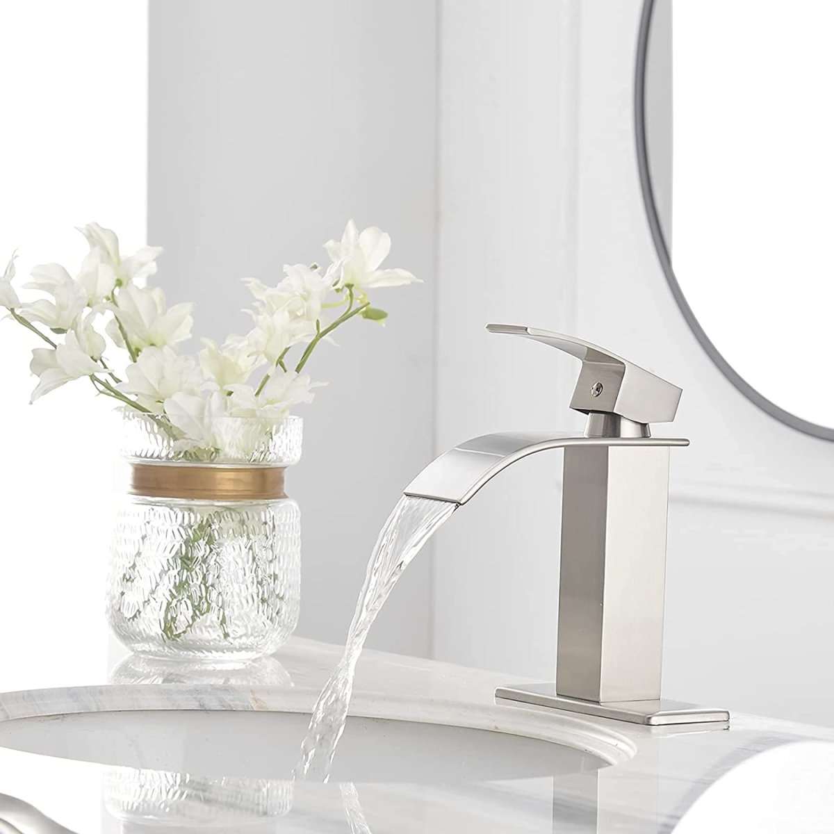 Waterfall Single Hole Bathroom Faucet Brushed Nickel - buyfaucet.com