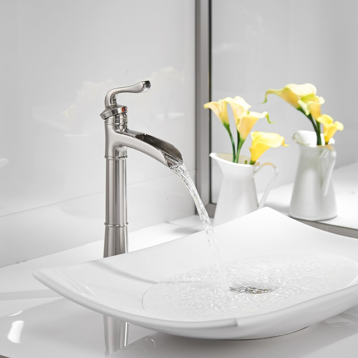Waterfall Single Hole Bathroom Faucet Brushed Nickel - buyfaucet.com