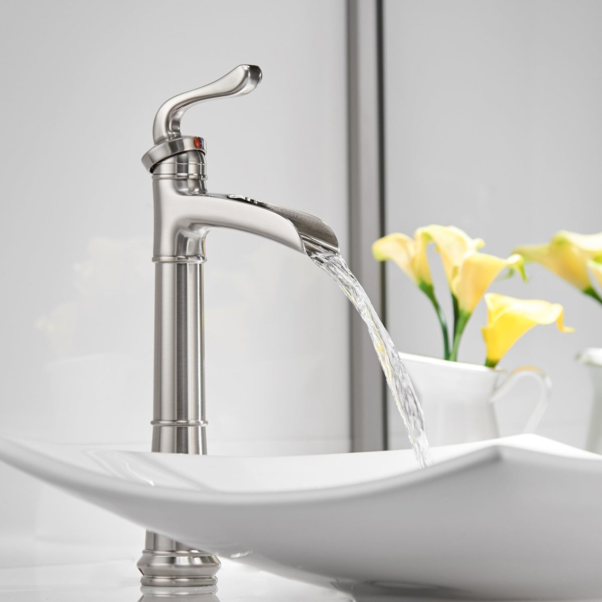 Waterfall Single Hole Bathroom Faucet Brushed Nickel - buyfaucet.com