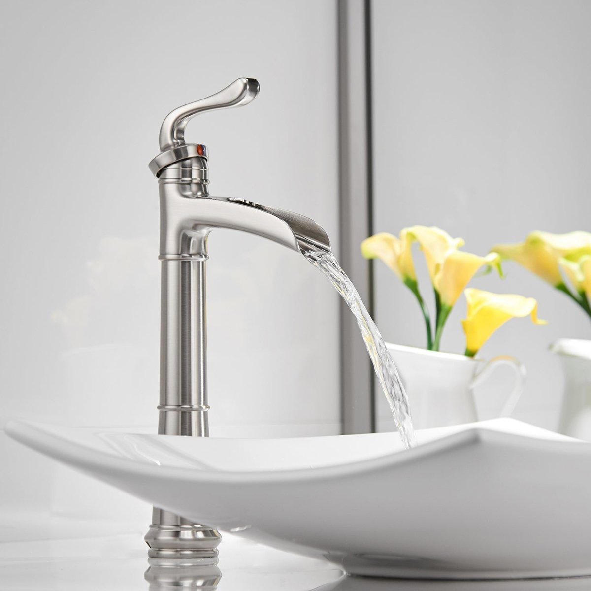 Waterfall Single Hole Bathroom Faucet Brushed Nickel - buyfaucet.com