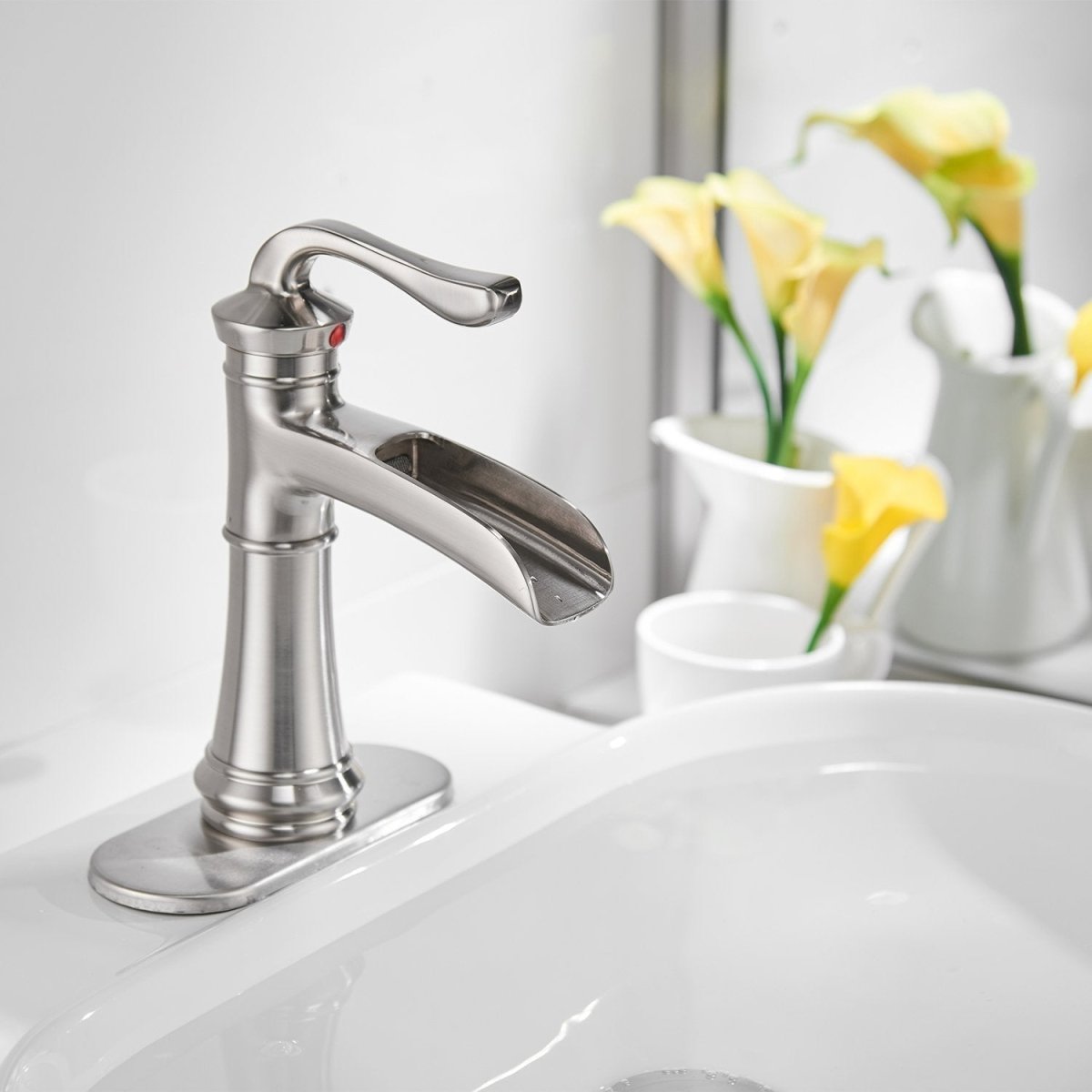 Waterfall Single Hole Bathroom Faucet Brushed Nickel - buyfaucet.com