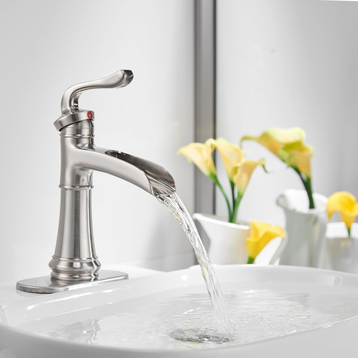 Waterfall Single Hole Bathroom Faucet Brushed Nickel - buyfaucet.com