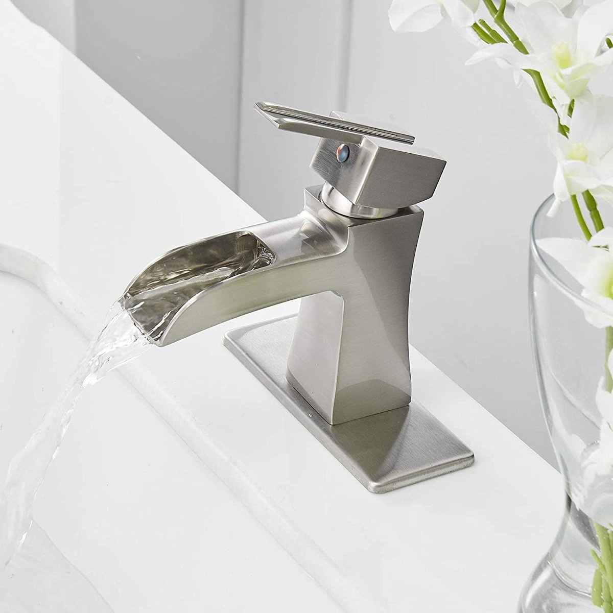 Waterfall Single Hole Bathroom Faucet Brushed Nickel - buyfaucet.com