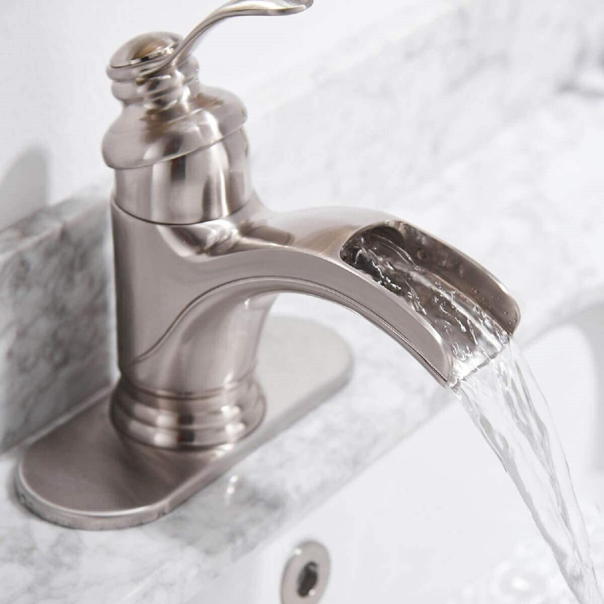 Waterfall Single Hole Bathroom Faucet Brushed Nickel - buyfaucet.com
