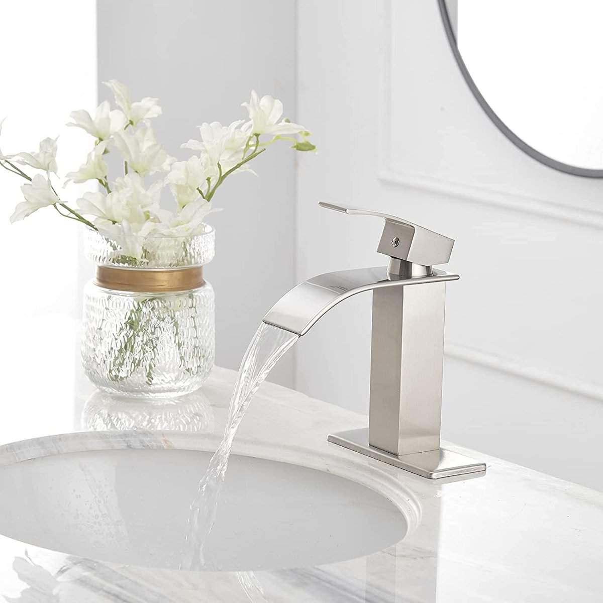 Waterfall Single Hole Bathroom Faucet Brushed Nickel - buyfaucet.com