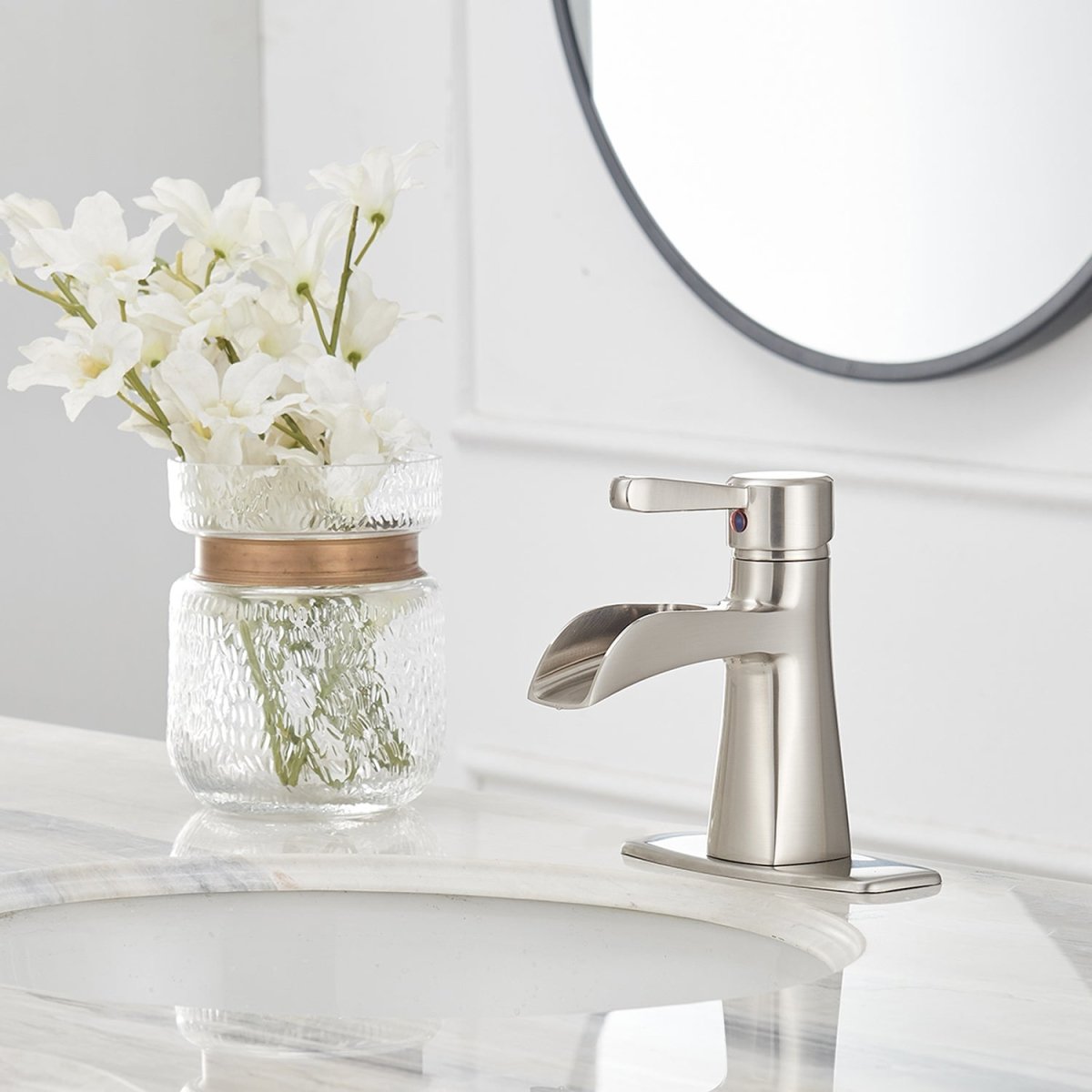 Waterfall Single Hole Bathroom Faucet Brushed Nickel - buyfaucet.com
