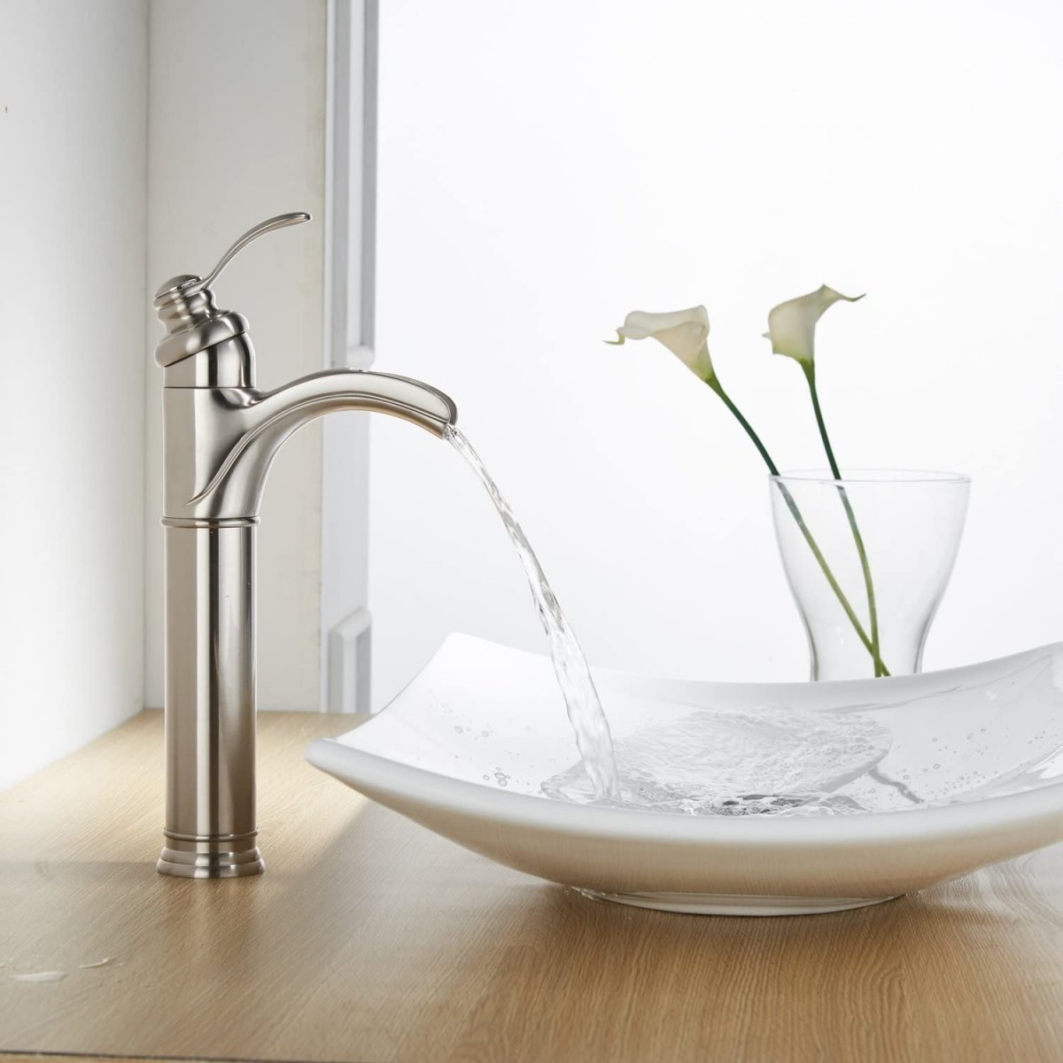 Waterfall Single Hole Bathroom Faucet Brushed Nickel - buyfaucet.com