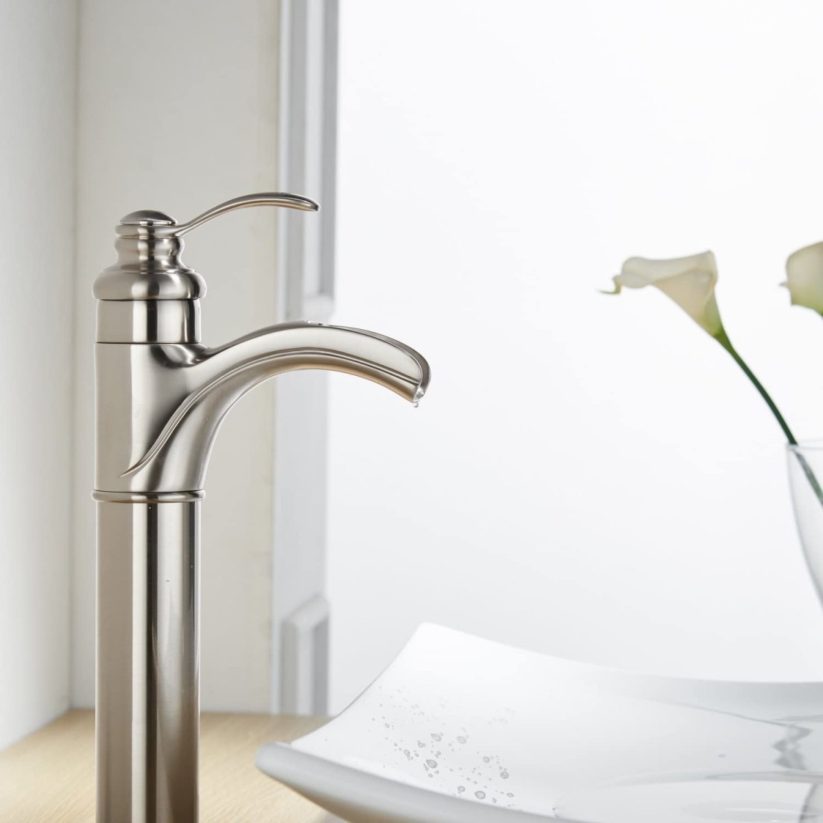 Waterfall Single Hole Bathroom Faucet Brushed Nickel - buyfaucet.com
