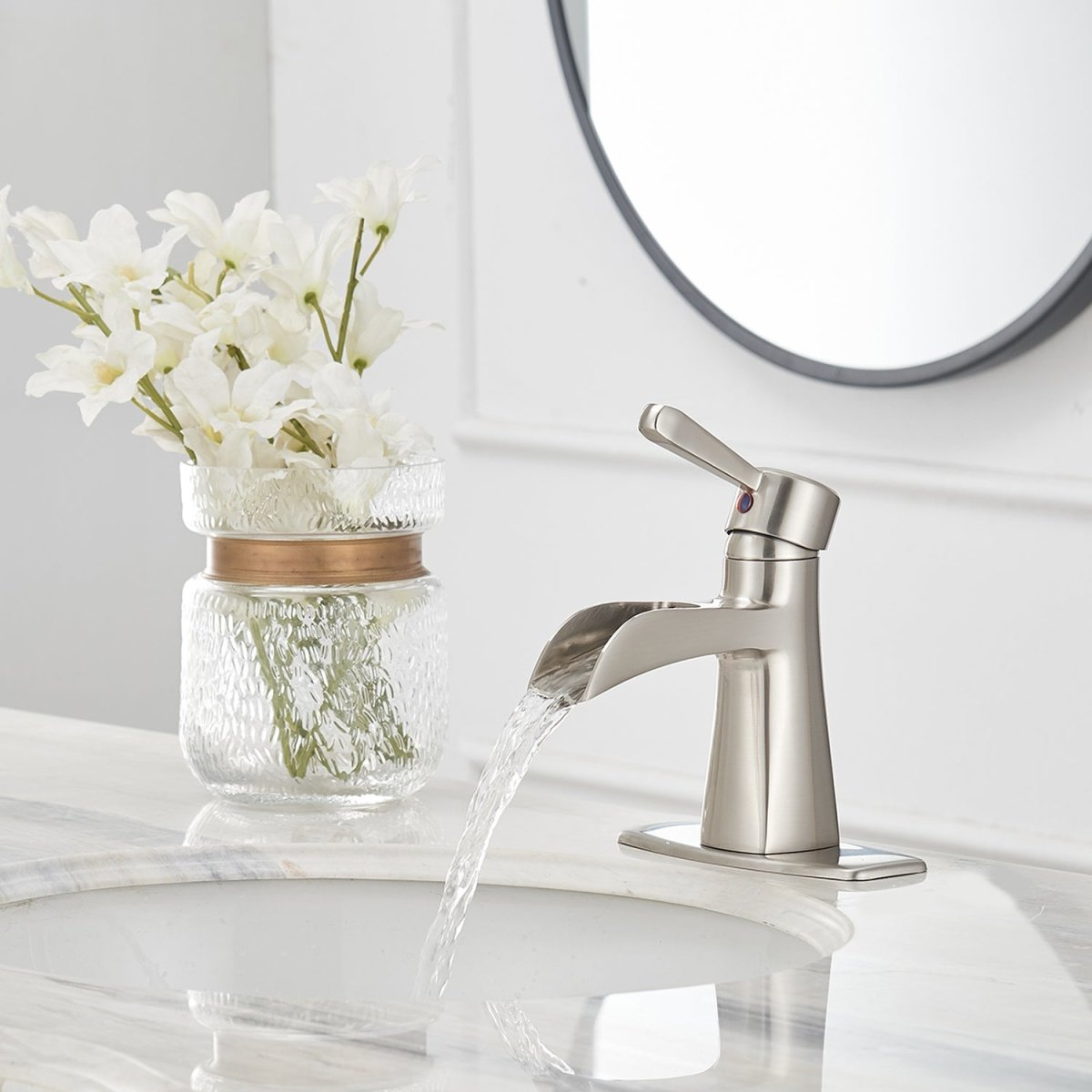 Waterfall Single Hole Bathroom Faucet Brushed Nickel - buyfaucet.com