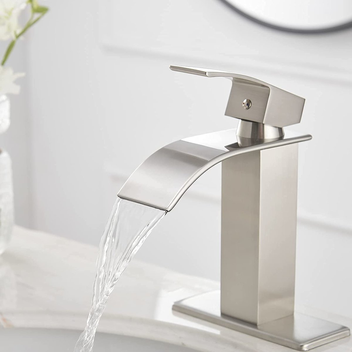 Waterfall Single Hole Bathroom Faucet Brushed Nickel - buyfaucet.com