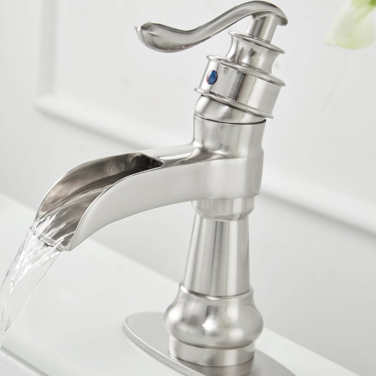 Waterfall Single Hole Bathroom Faucet Brushed Nickel - buyfaucet.com