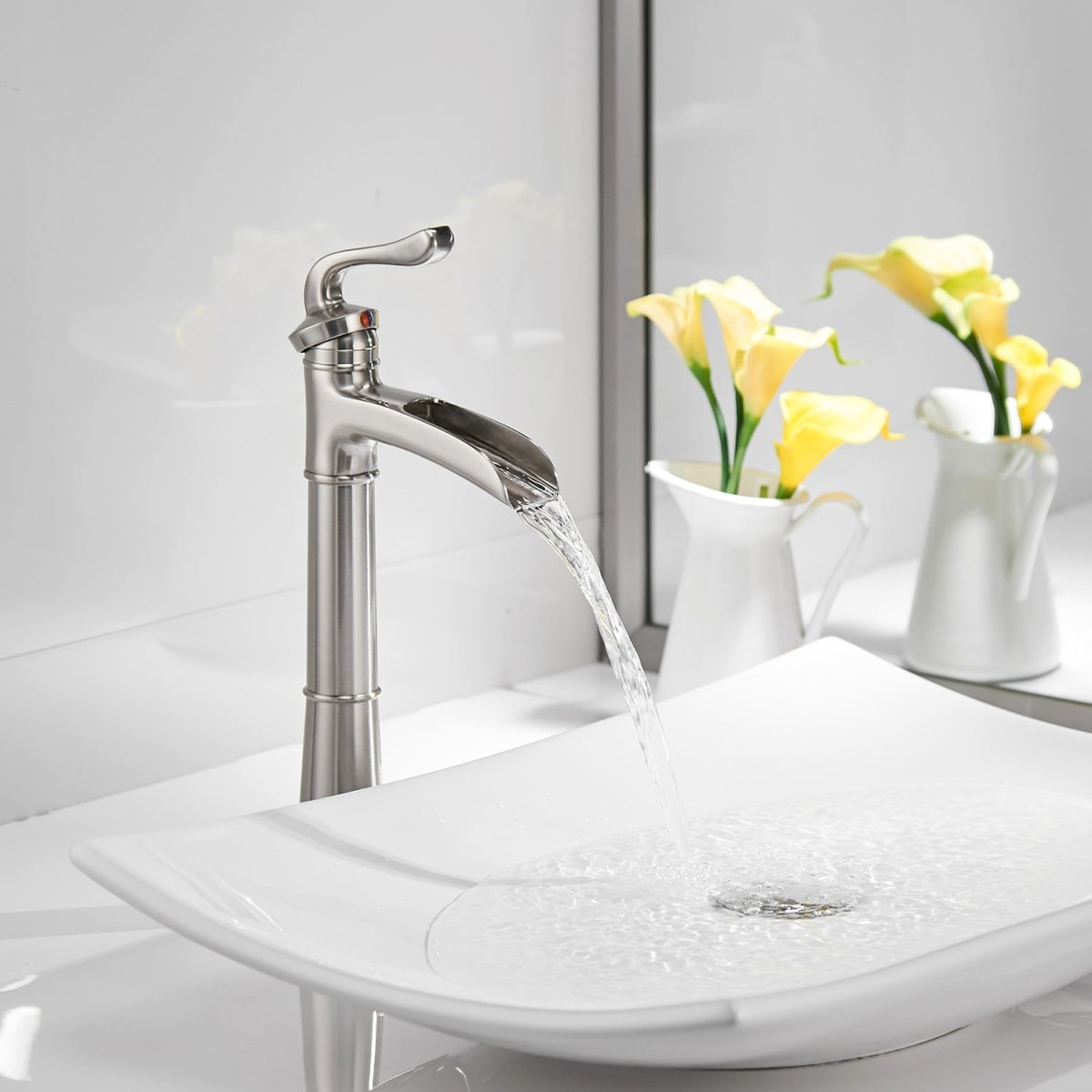 Waterfall Single Hole Bathroom Faucet Brushed Nickel - buyfaucet.com