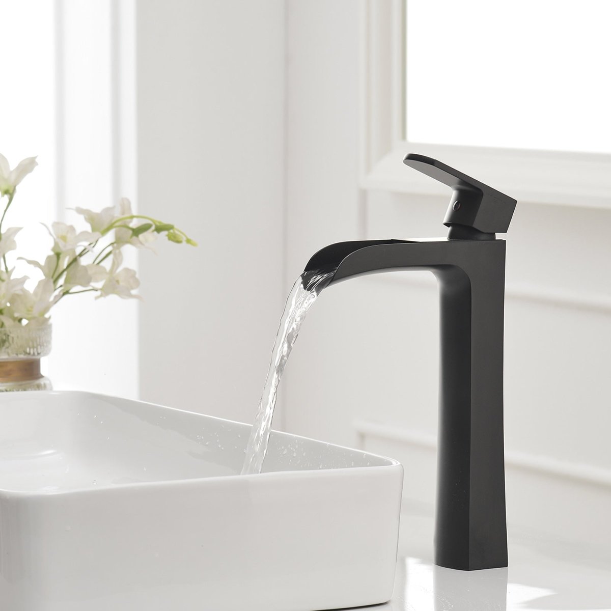 Waterfall Single Hole Bathroom Faucet Matte Black - buyfaucet.com