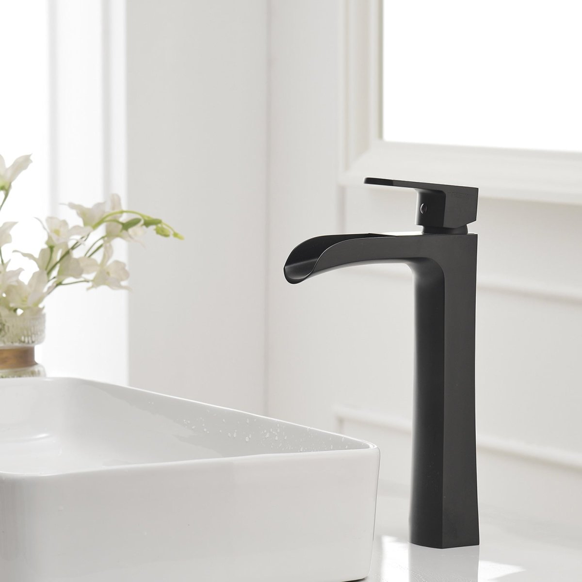 Waterfall Single Hole Bathroom Faucet Matte Black - buyfaucet.com