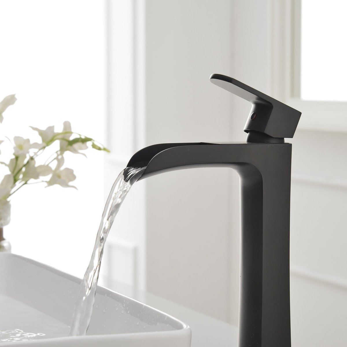 Waterfall Single Hole Bathroom Faucet Matte Black - buyfaucet.com