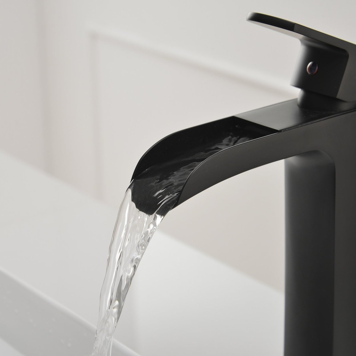 Waterfall Single Hole Bathroom Faucet Matte Black - buyfaucet.com