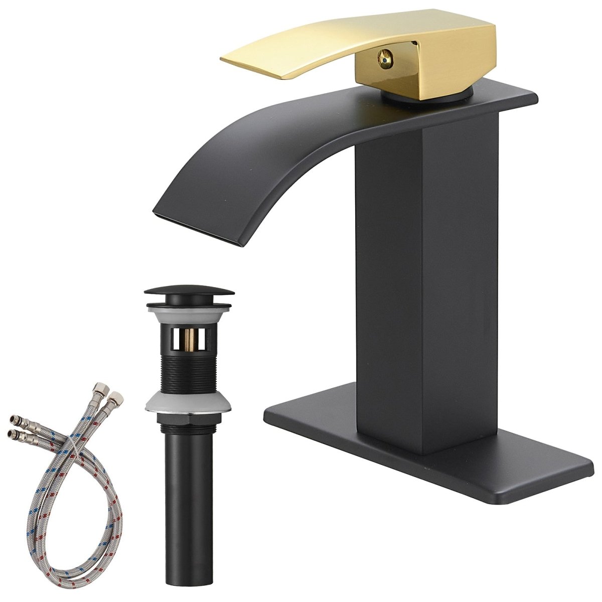Waterfall Single Hole Bathroom Faucet Matte Black & Gold - buyfaucet.com