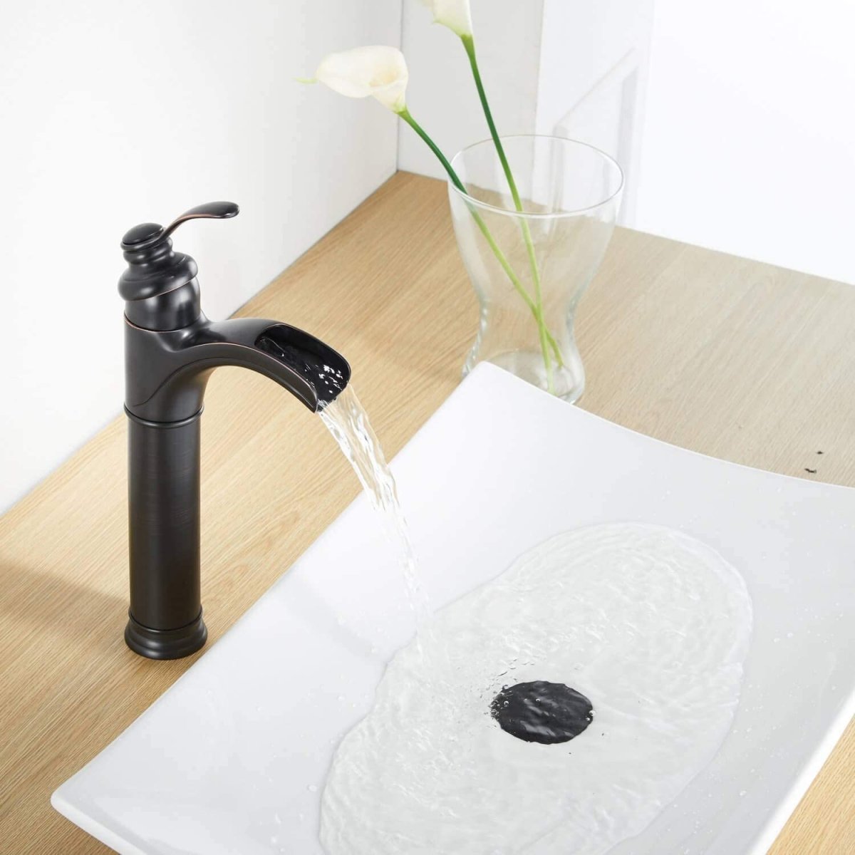 Waterfall Single Hole Bathroom Faucet With Oil Rubbed Bronze - buyfaucet.com