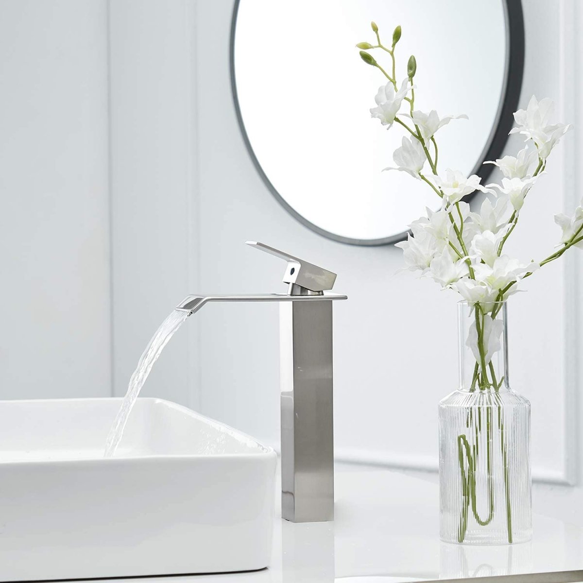 Waterfall Single Hole Bathroom Sink Faucet Brushed Nickel-1 - buyfaucet.com