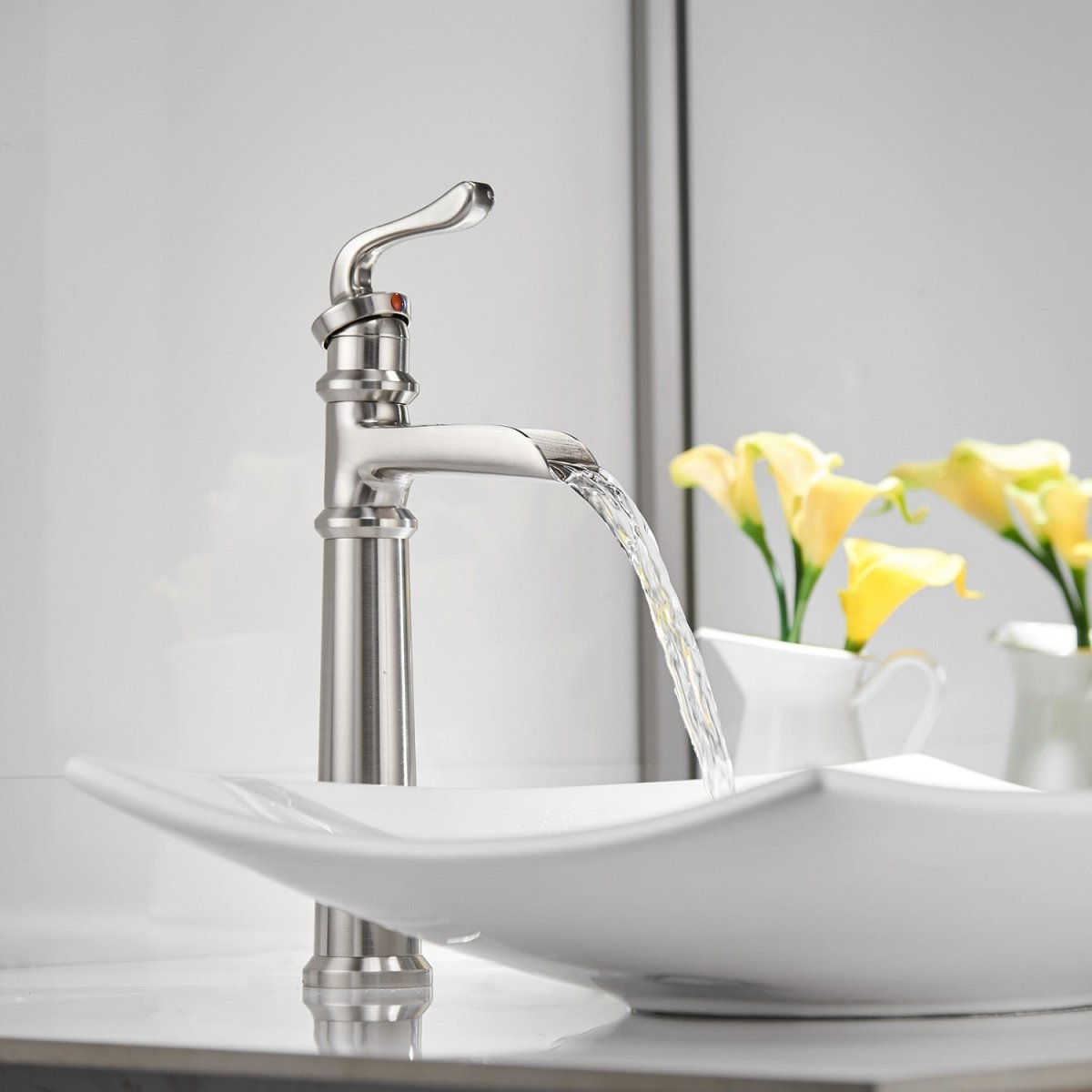 Waterfall Single Hole Bathroom Sink Faucet Brushed Nickel - buyfaucet.com