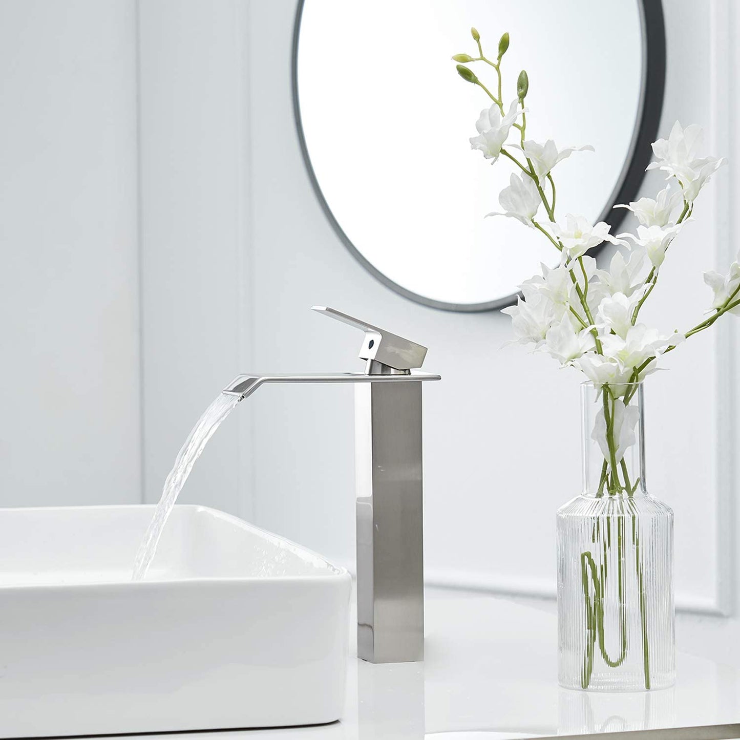 Waterfall Single Hole Bathroom Sink Faucet Brushed Nickel - buyfaucet.com