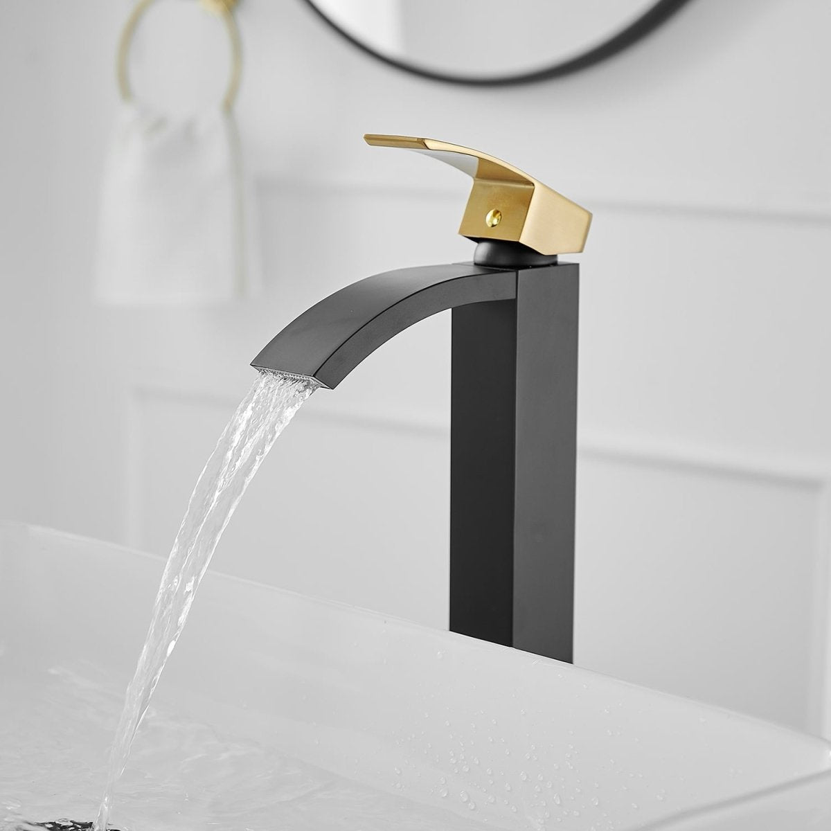 Waterfall Single Hole Bathroom Vessel Sink Faucet Black Gold - buyfaucet.com