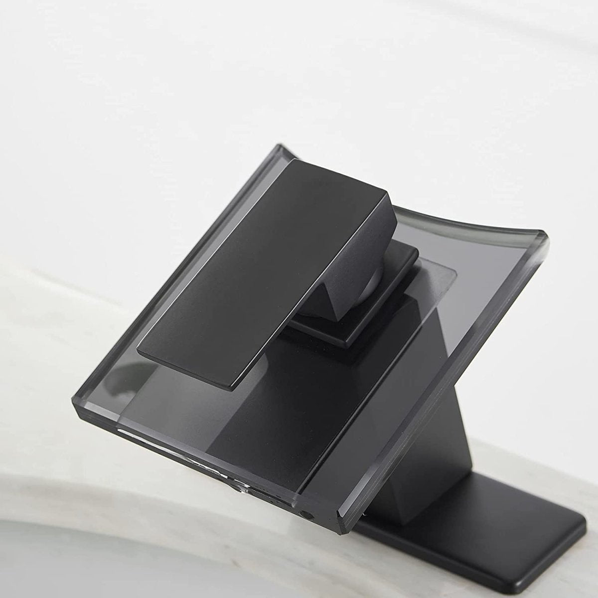 Waterfall Single Hole Glass Spout Bathroom Faucet Black - buyfaucet.com
